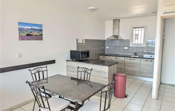 Cuisine equipee et espace repas